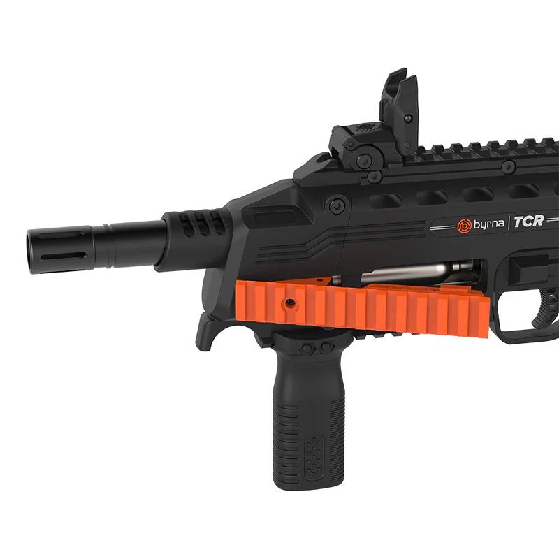 TCR Side x e b eb bd ccaecb x Byrna TCR rail system with red dot sight and tactical flashlight attached